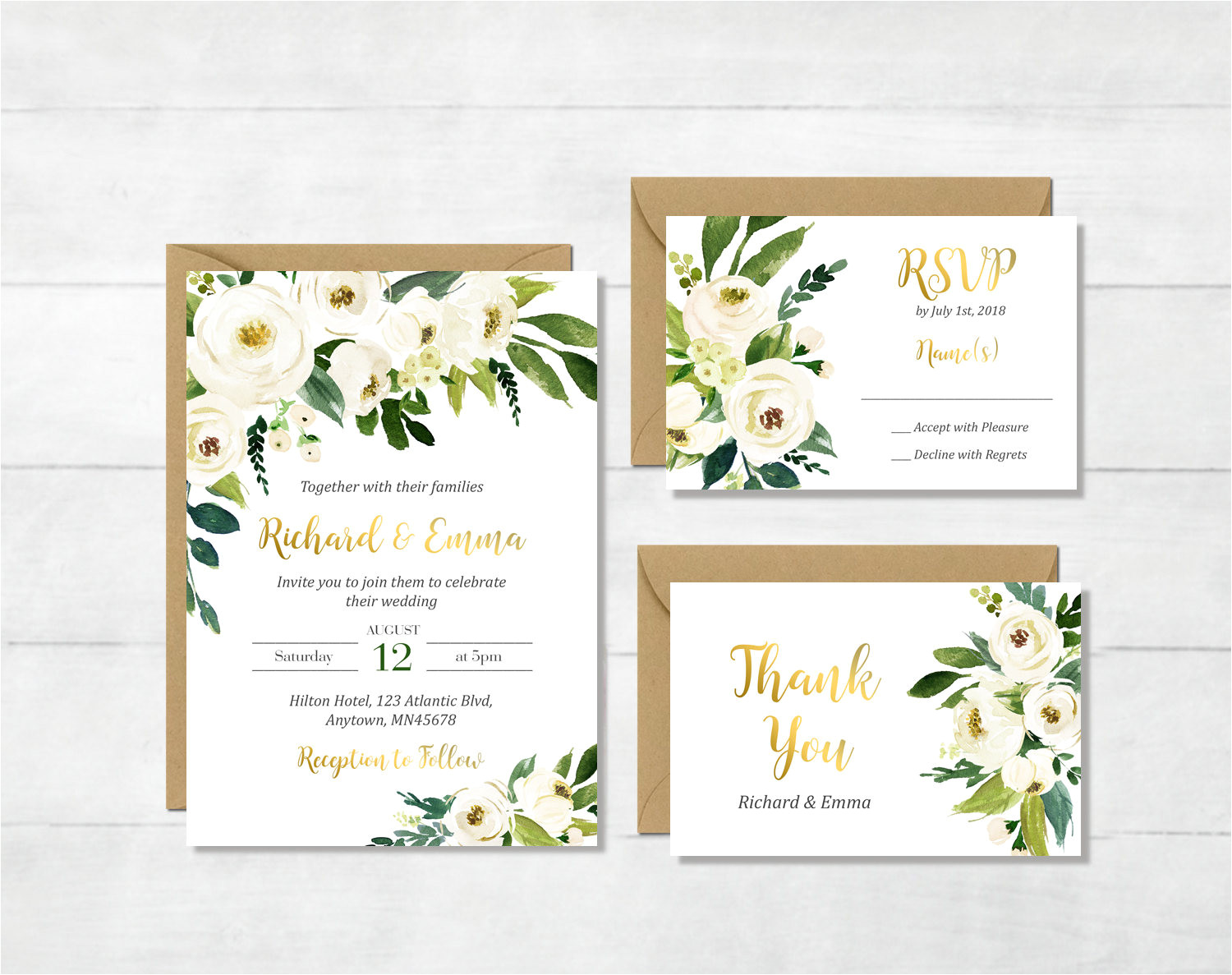 white gold green floral printable