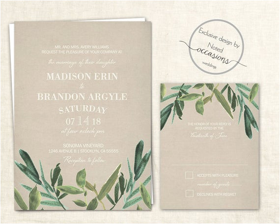 greenery wedding invitation set rustic