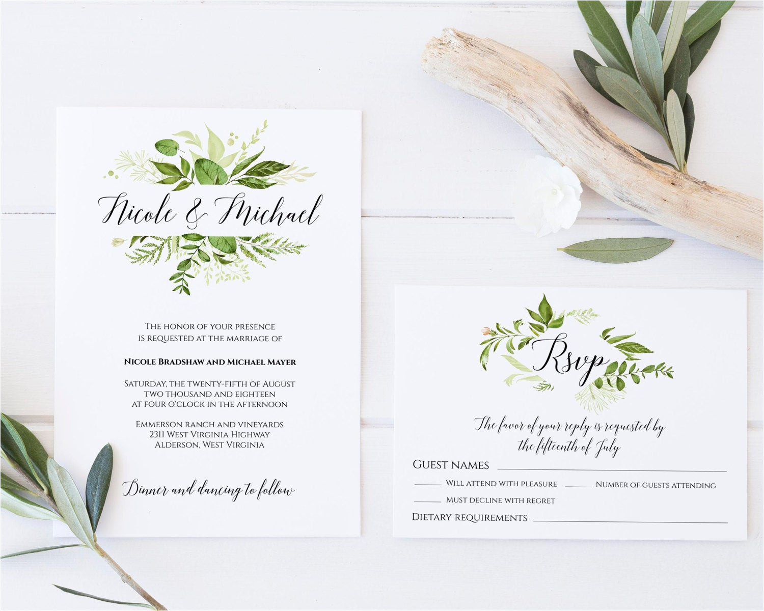 greenery wedding invitation template