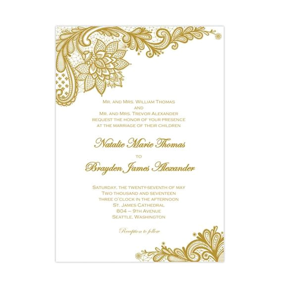 gold vintage lace wedding invitations diy printable templates