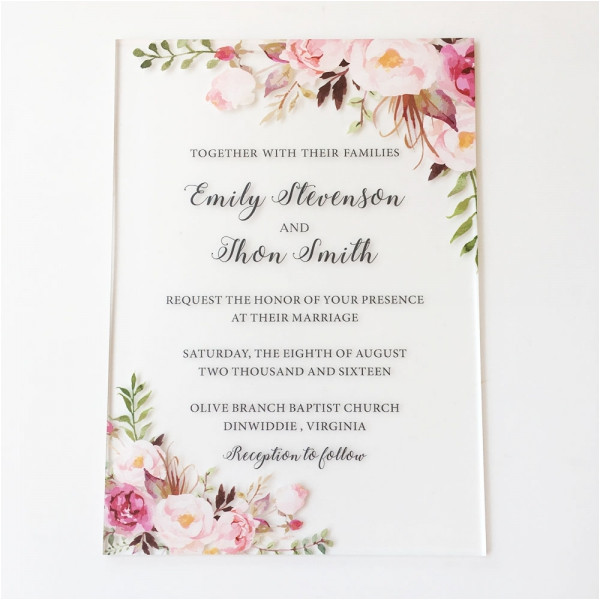1067174 clear floral acrylic wedding invitation plastic wedding invites burgundy navy blush floral acl002