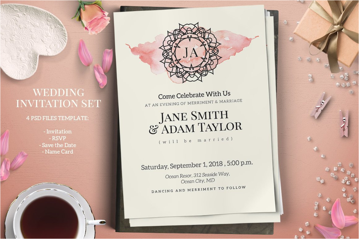 943411 monogram wedding invitation set