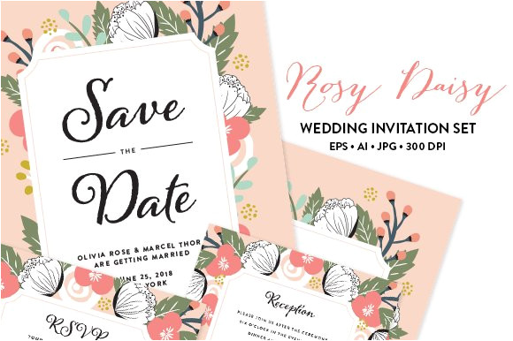 65053 rosy wedding invitation eps jpg