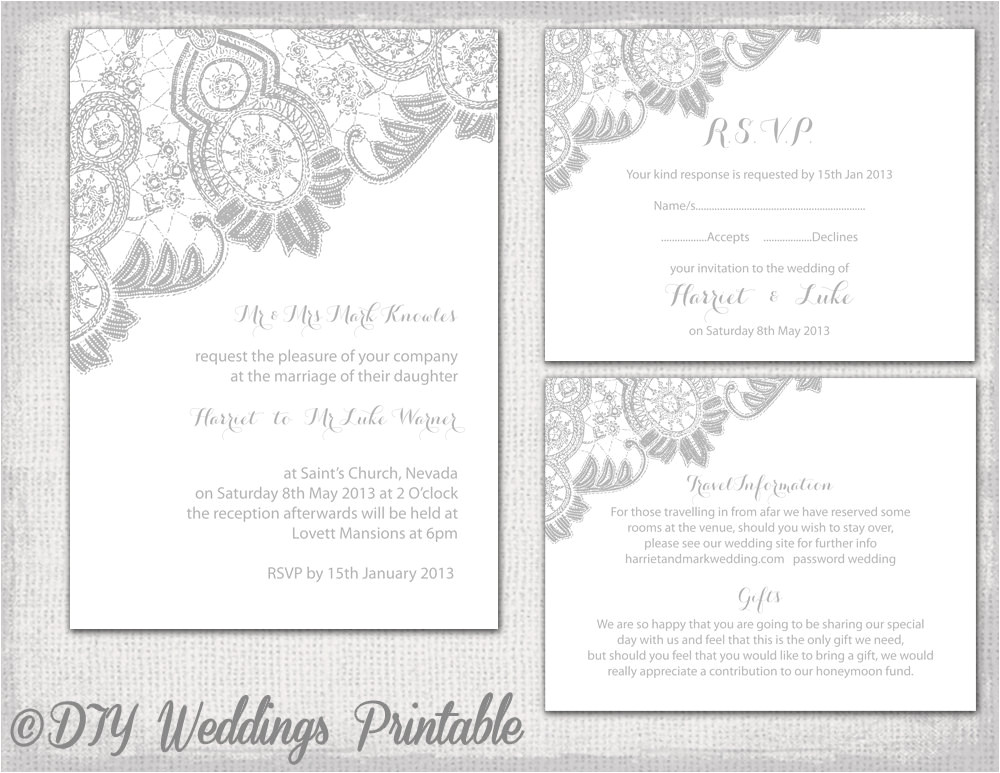 lace wedding invitation template silver
