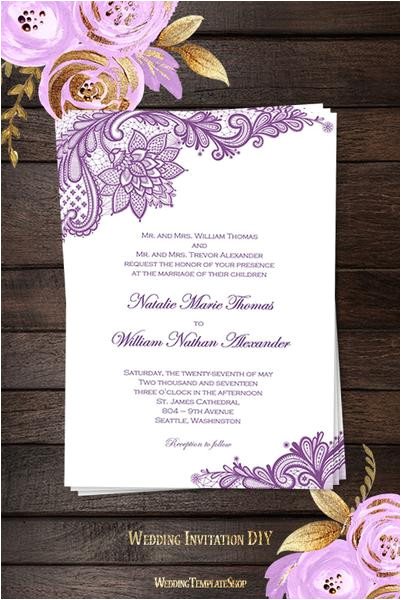 vintage lace wedding invitation purple