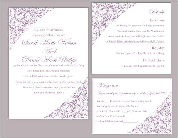 diy wedding invitation template set editable word file instant download printable invitation lavender wedding invitation floral invitation