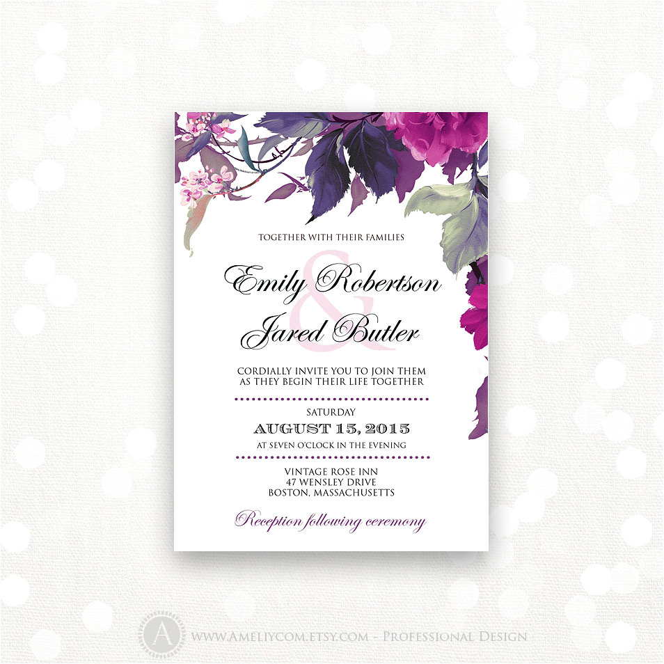printable wedding invitation lilac