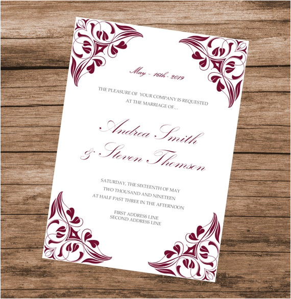 burgundy invitation template printable