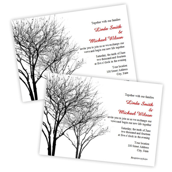 black and gray winter trees wedding invitation instant download diy printable template microsoft word format printable invitation
