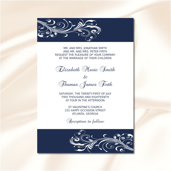 navy blue wedding invitation template