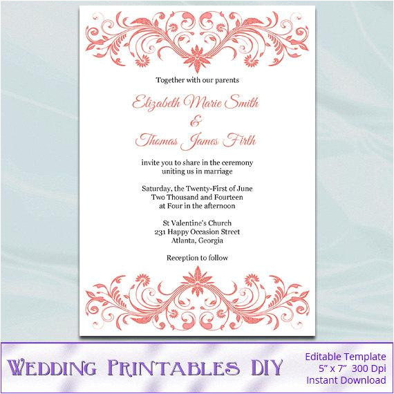 diy coral wedding invitations templates
