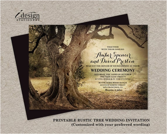 rustic woodland tree wedding invitation