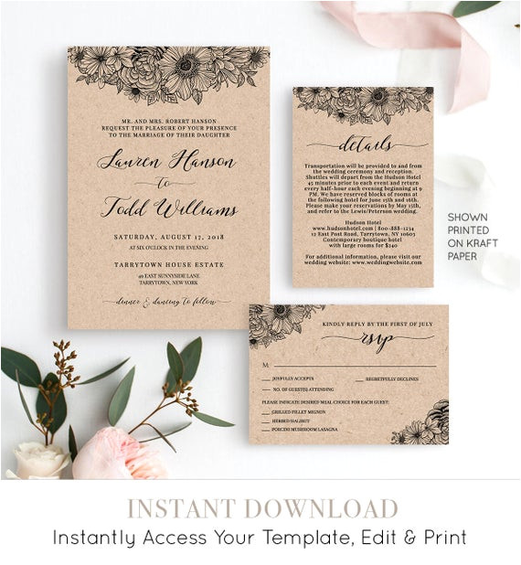 wedding invitation set rustic floral