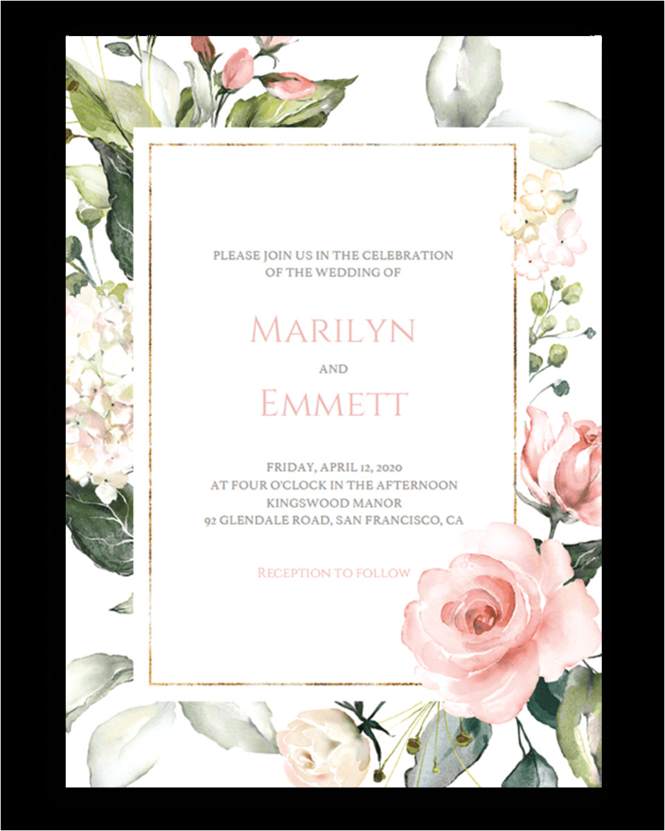 pink and gold wedding invitation cards template floral