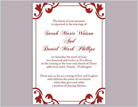 diy wedding invitation template editable word file instant download elegant printable invitation red wedding invitation maroon invitation