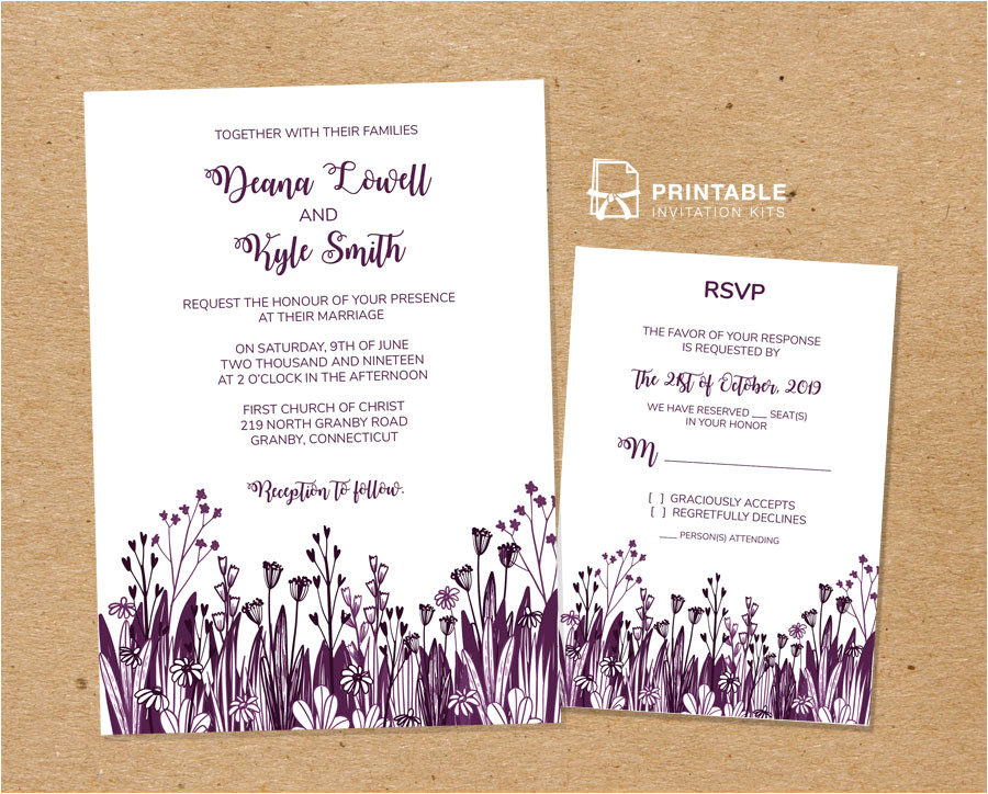 country foliage wedding invitation and rsvp templates