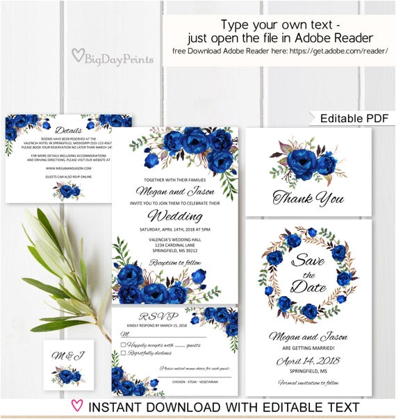 blue wedding invitation template royal