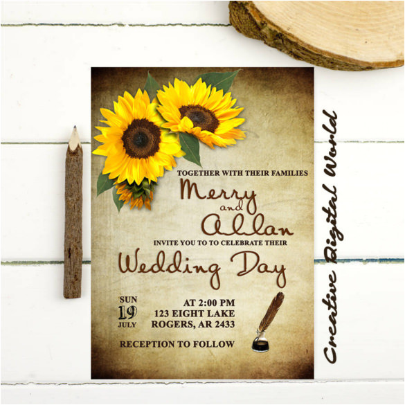 sample sunflower wedding invitation