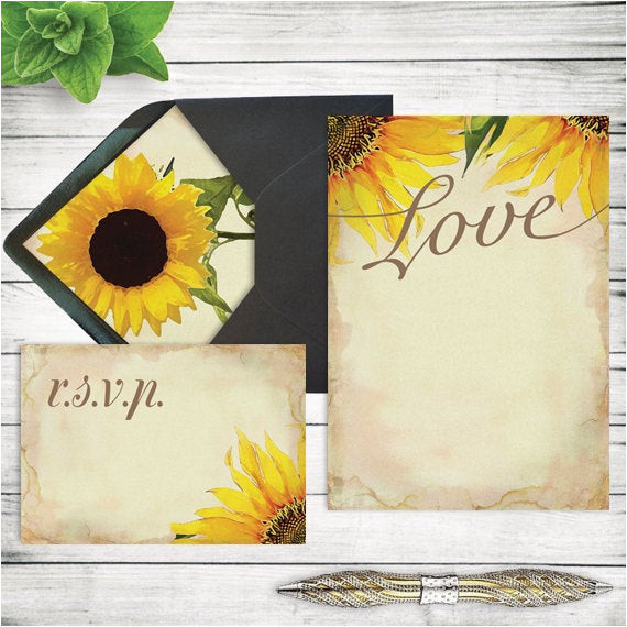diy rustic sunflower wedding invitation