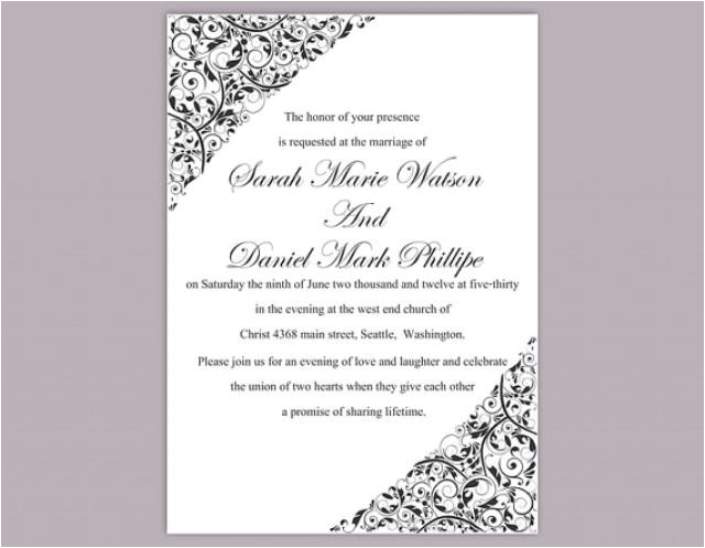 diy wedding invitation template editable text word file download printable invitation black wedding invitation floral invitation