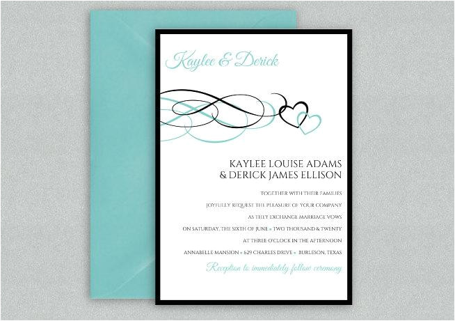 diy wedding invitation template instant download editable text beloved black light turquoise microsoft word format