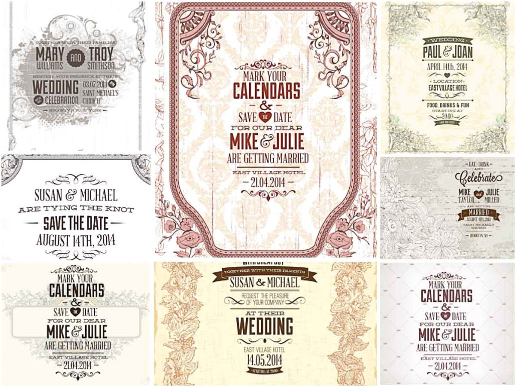 light graphic wedding invitations set vector