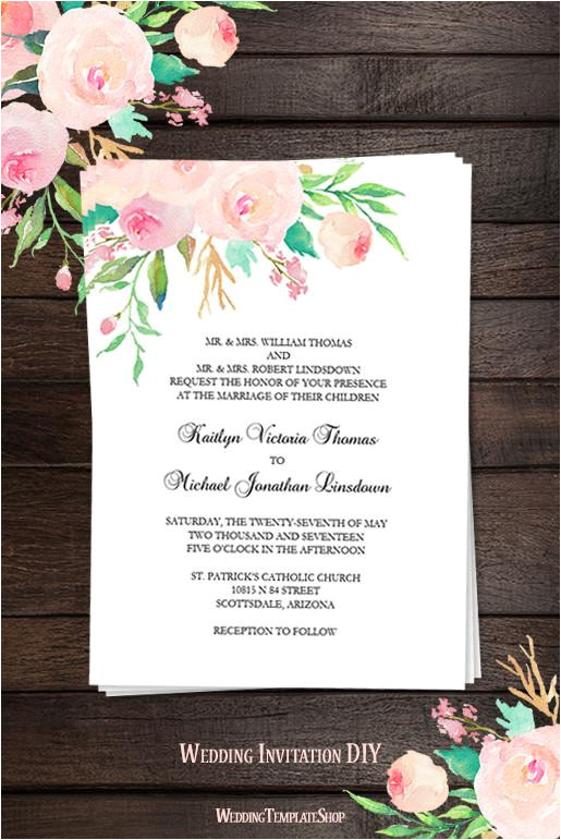 printable wedding invitation template watercolor floral 3