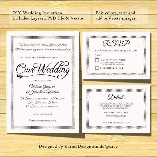 wedding invitation template instant download printable invitation psd template rsvp card details card easy diy