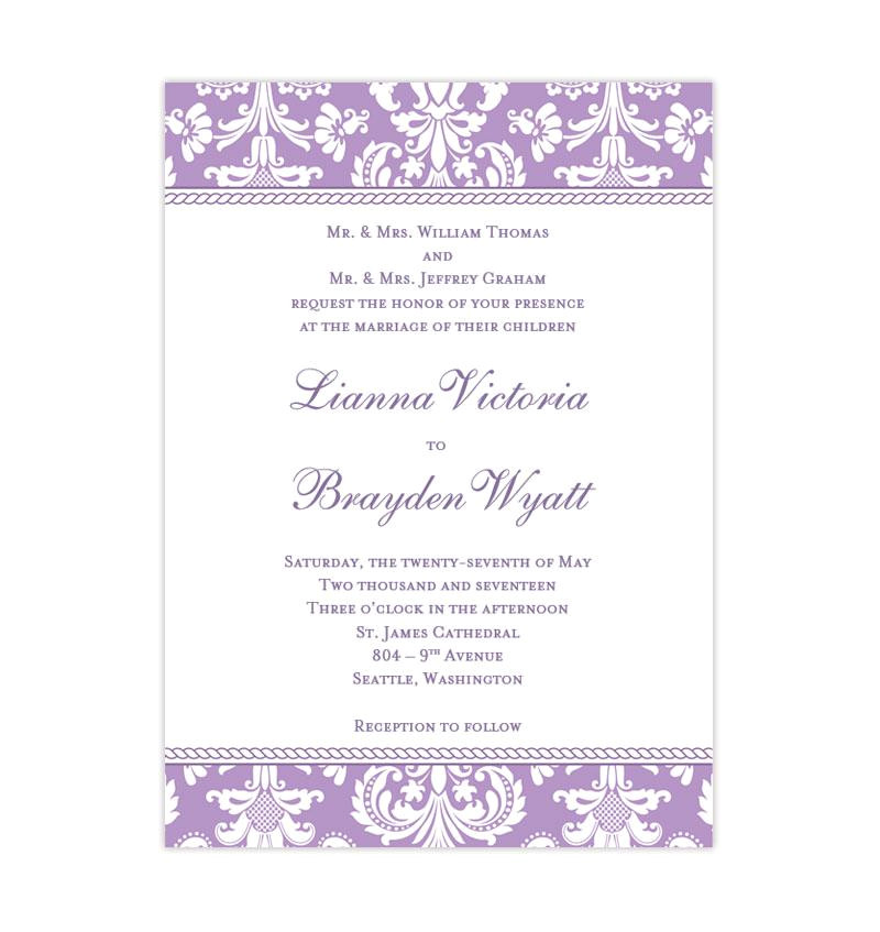 damask wedding invitation lavender purple