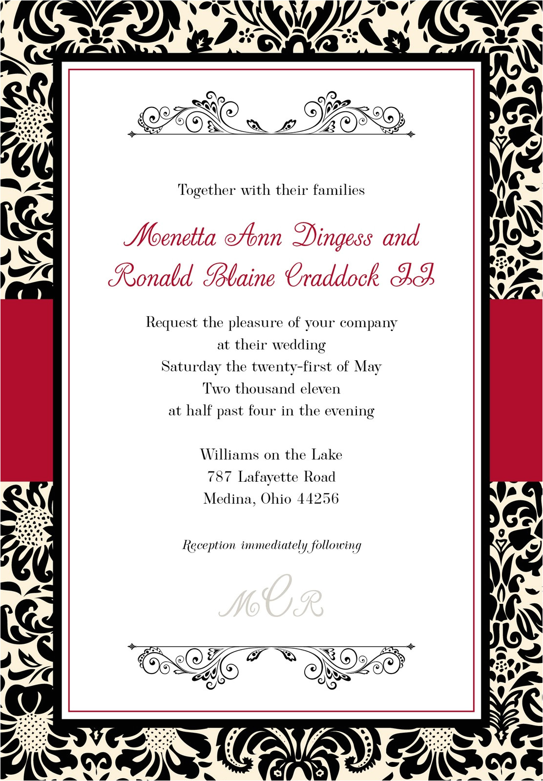 black red white and ivory invitation