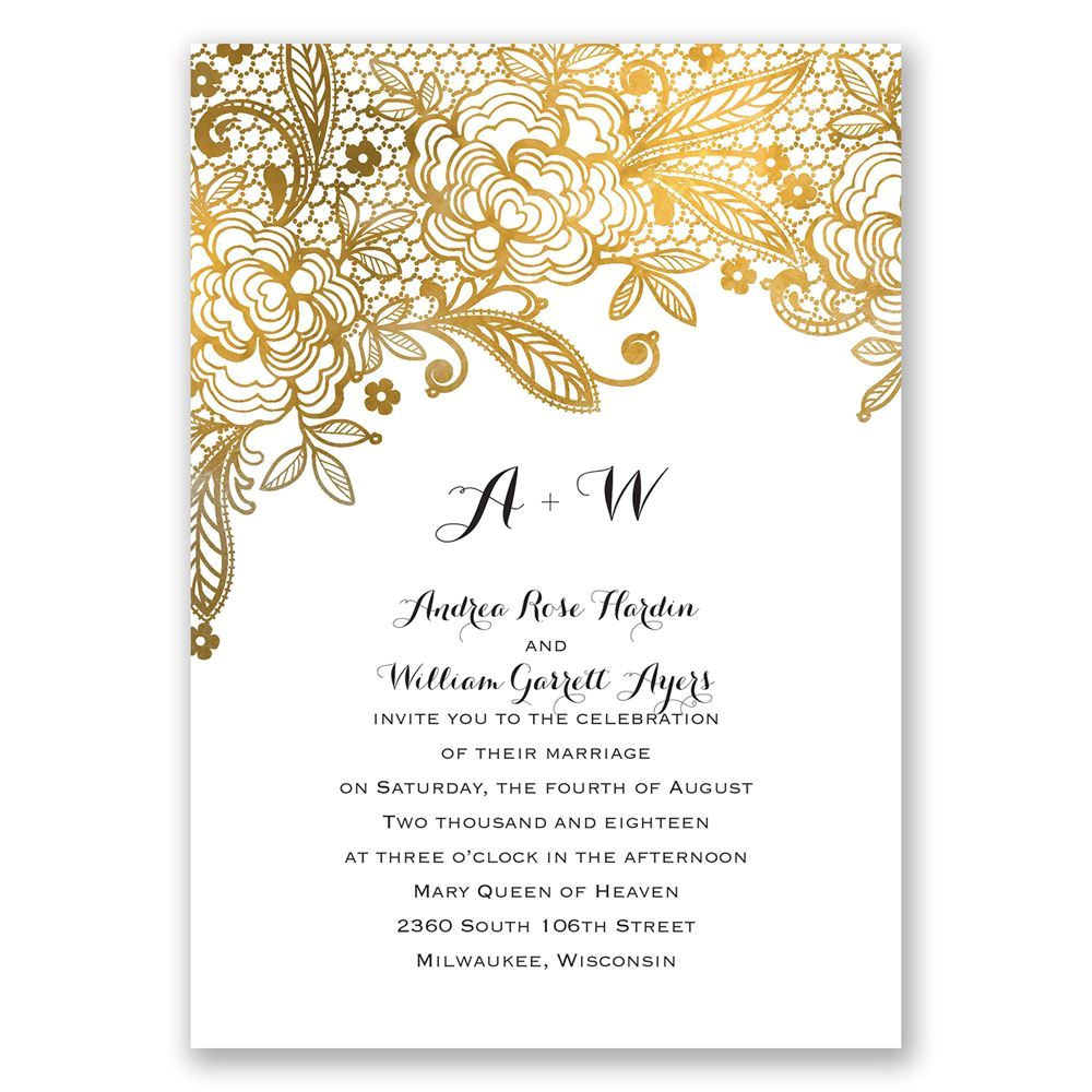 gold lace invitation with free response postcard