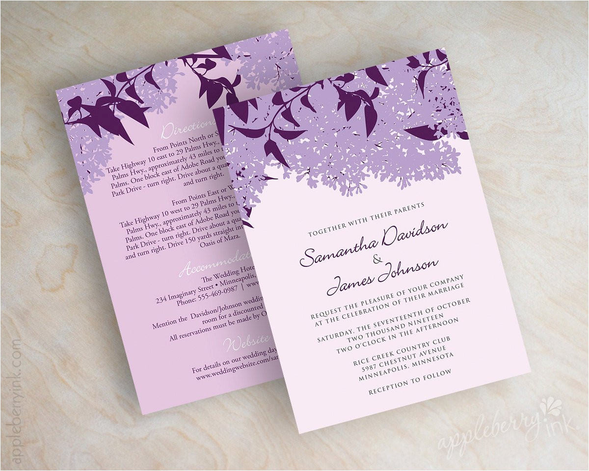 purple and lilac wedding invitations