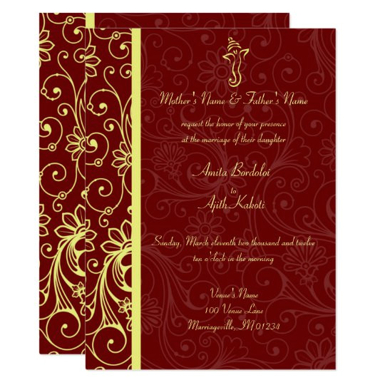 elegant ganapati red gold wedding invitations 161428457606045697