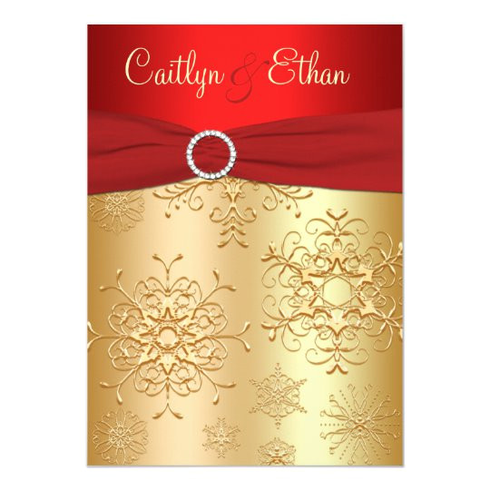 red and gold snowflakes wedding invitation 161433961503595079
