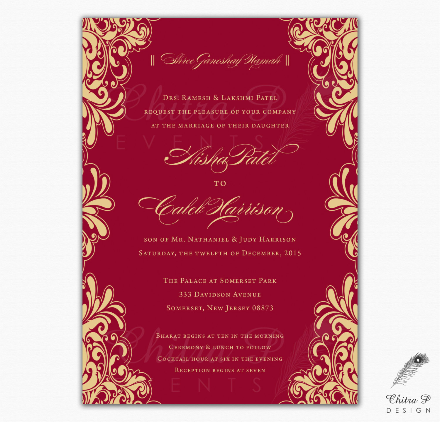 red gold wedding invitations printed