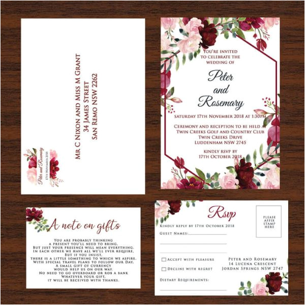 red floral geometric printed wedding invitations