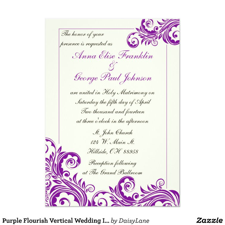 purple flourish vertical wedding invitation 161908925504755679