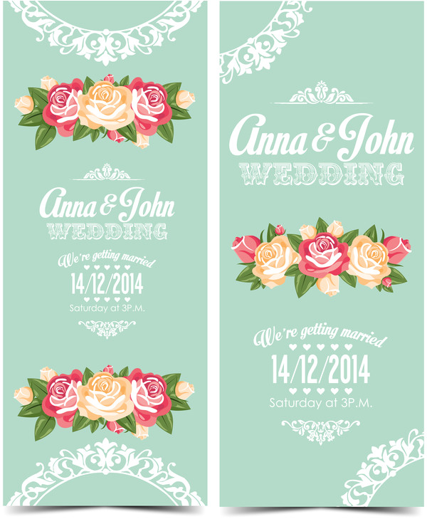 283412 wedding invitation vertical card with flower vector 01