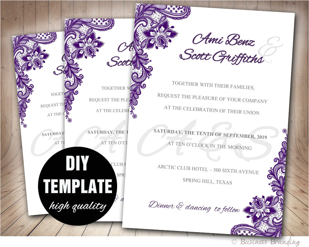 lace purple wedding invitation