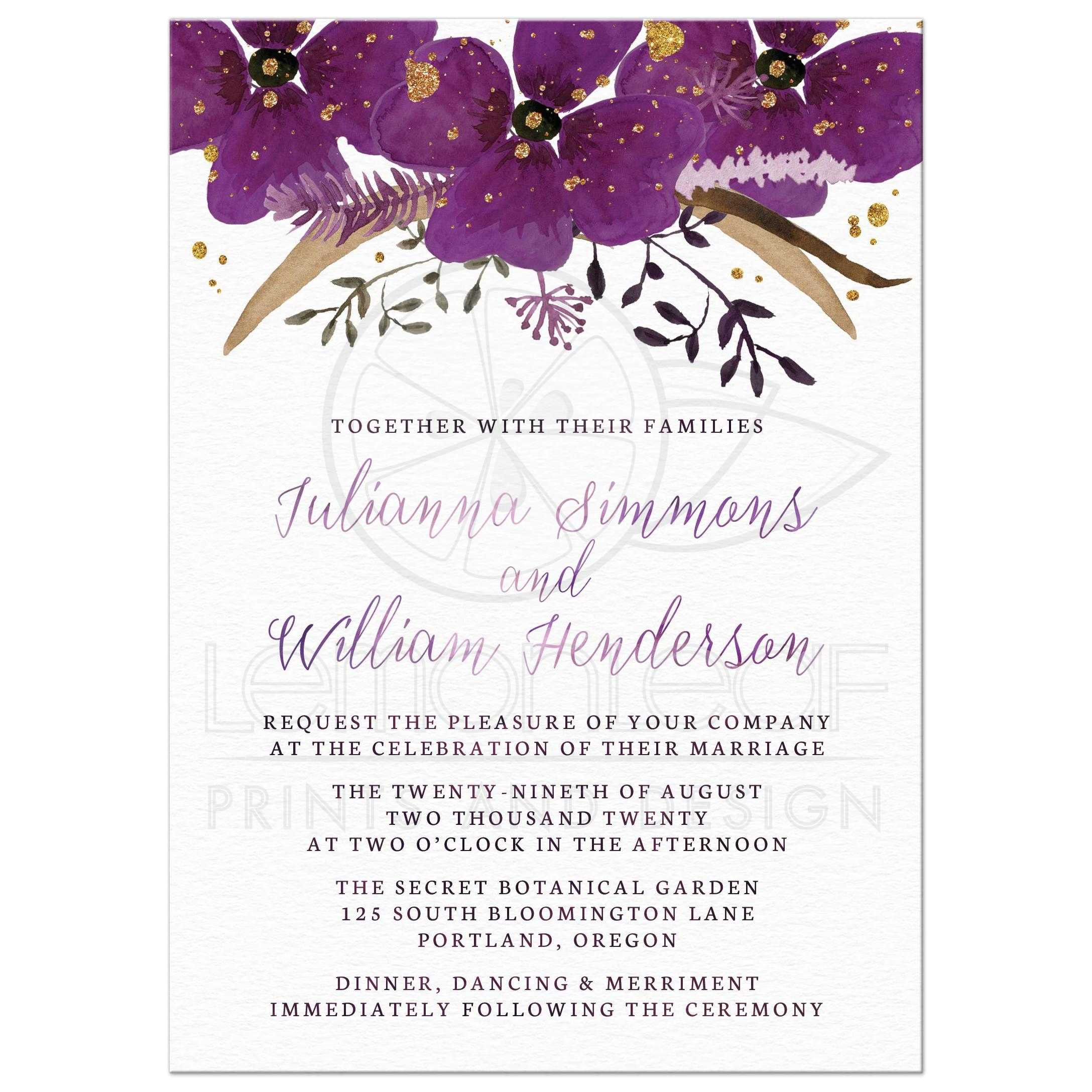 wedding invitations pretty watercolor violet flowers