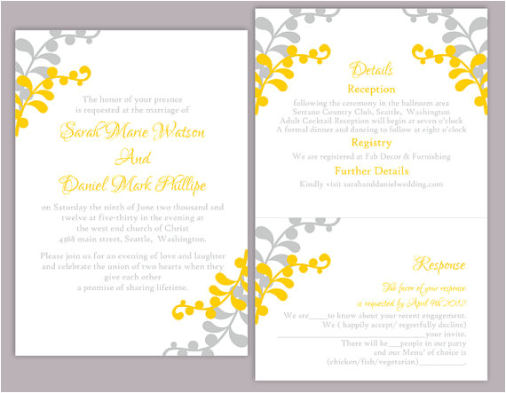 diy wedding invitation template set editable word file instant download printable leaf invitation yellow gold invitation gray invitation