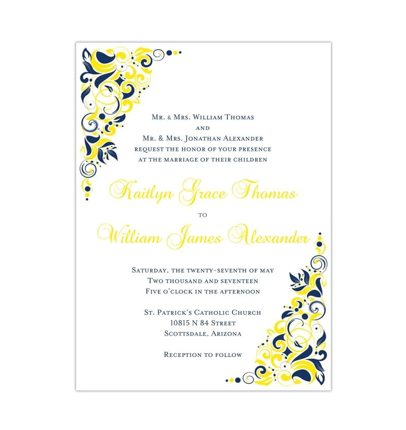 gianna wedding invitation royal blue lemon yellow