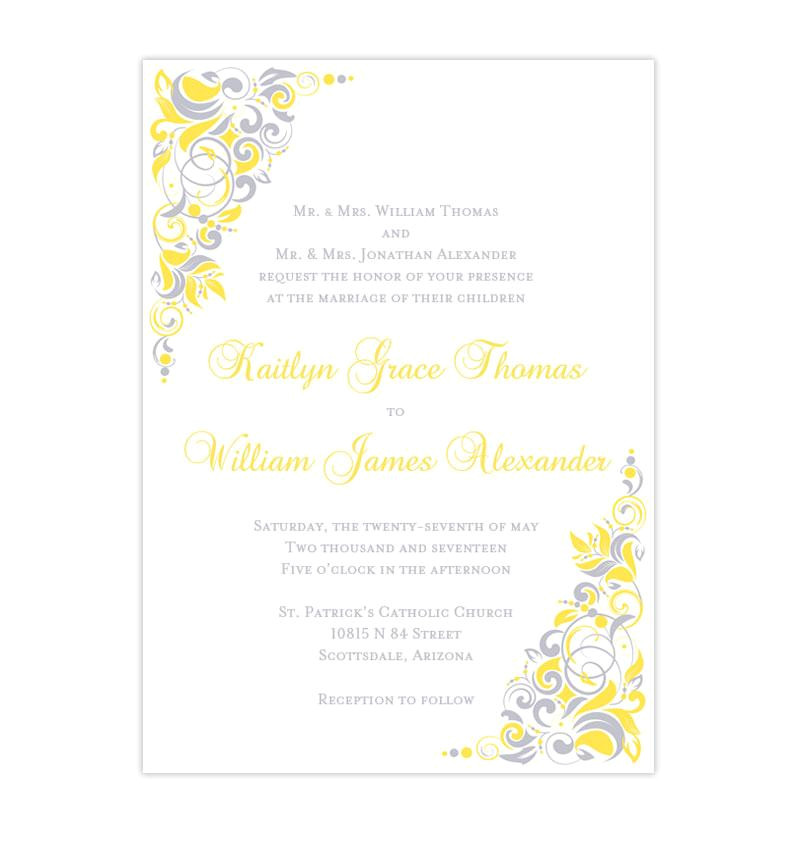 gianna wedding invitation yellow silver gray