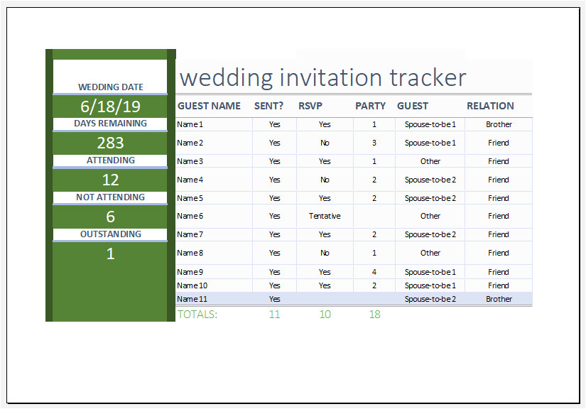 wedding invitation tracker template