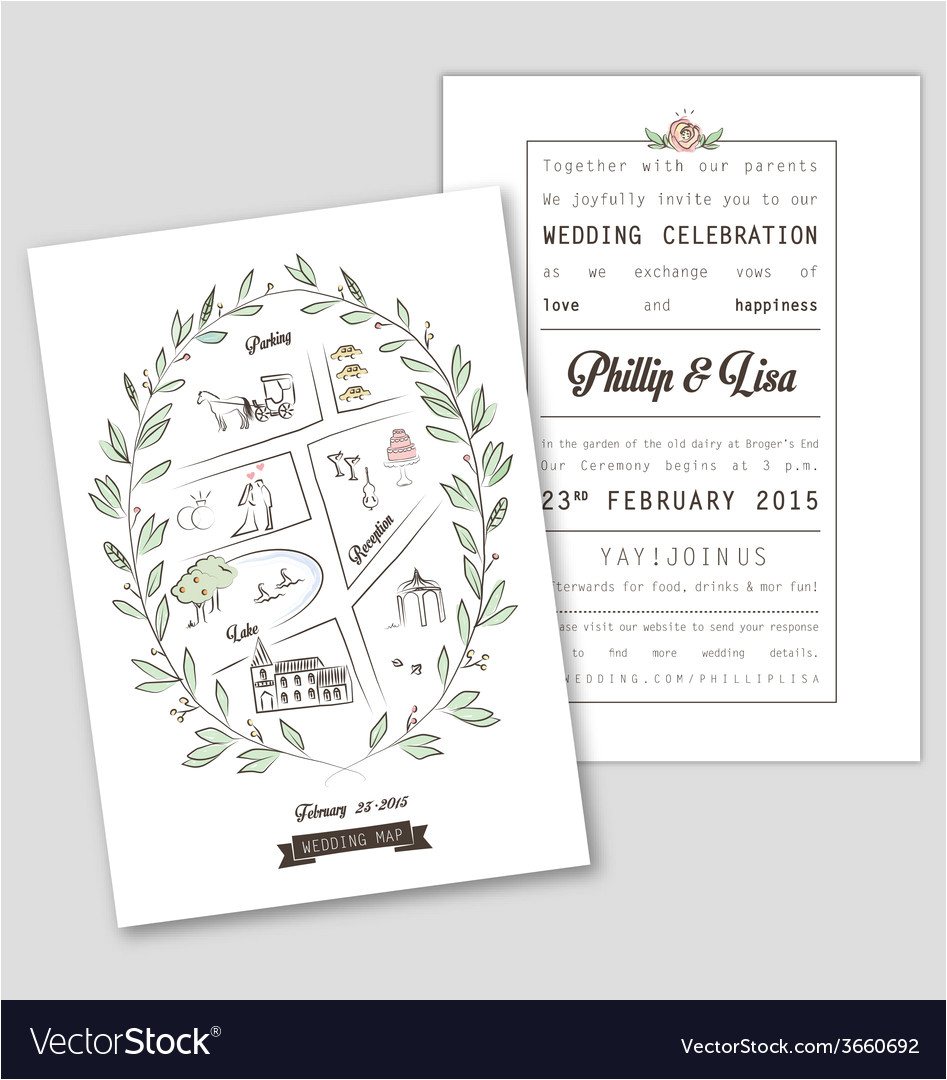 wedding invitation template with map vector 3660692