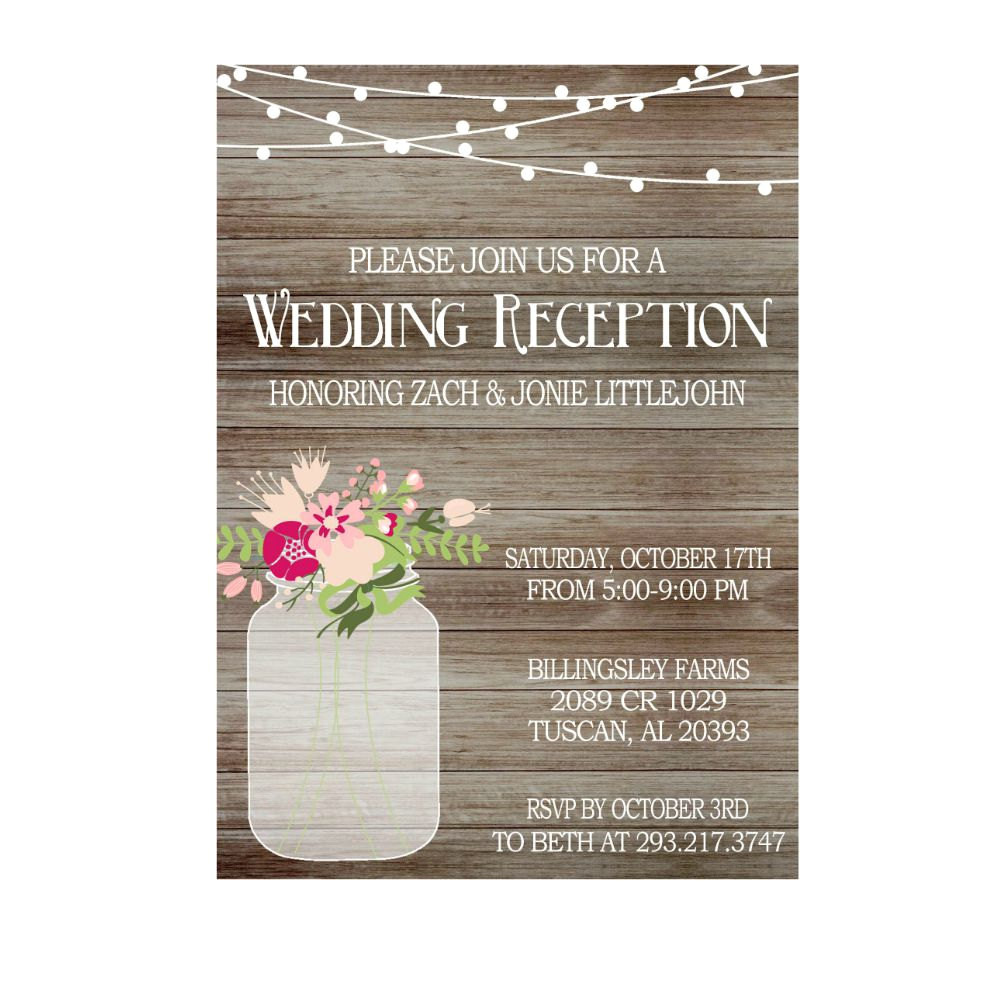 rustic wedding reception invitation with