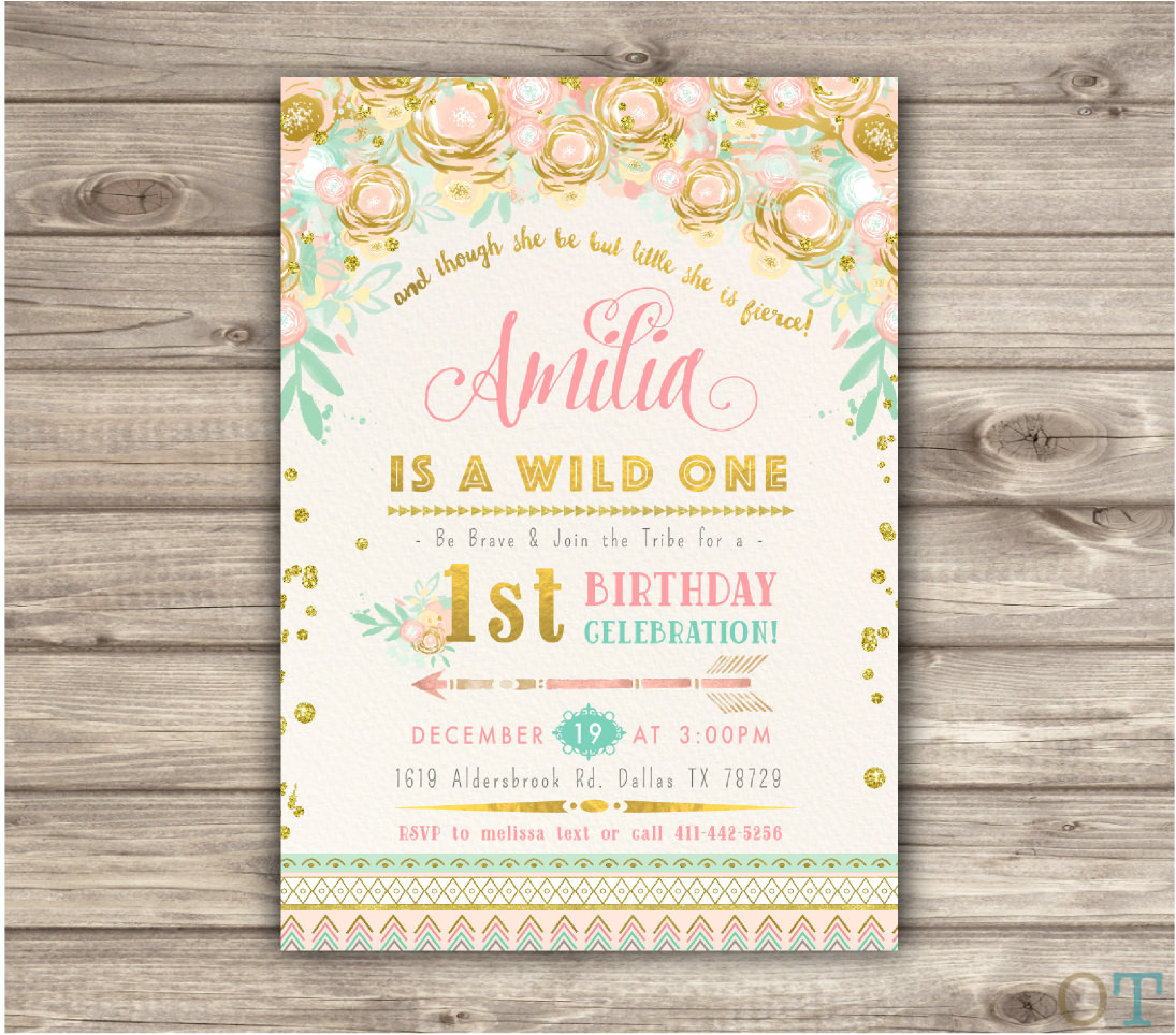 wild one birthday invitations pink and