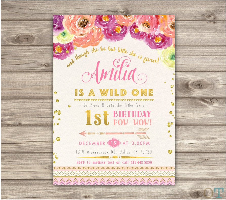 wild one birthday invitations pink and