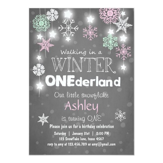 winter onederland birthday party invite mint pink 256116843049995243