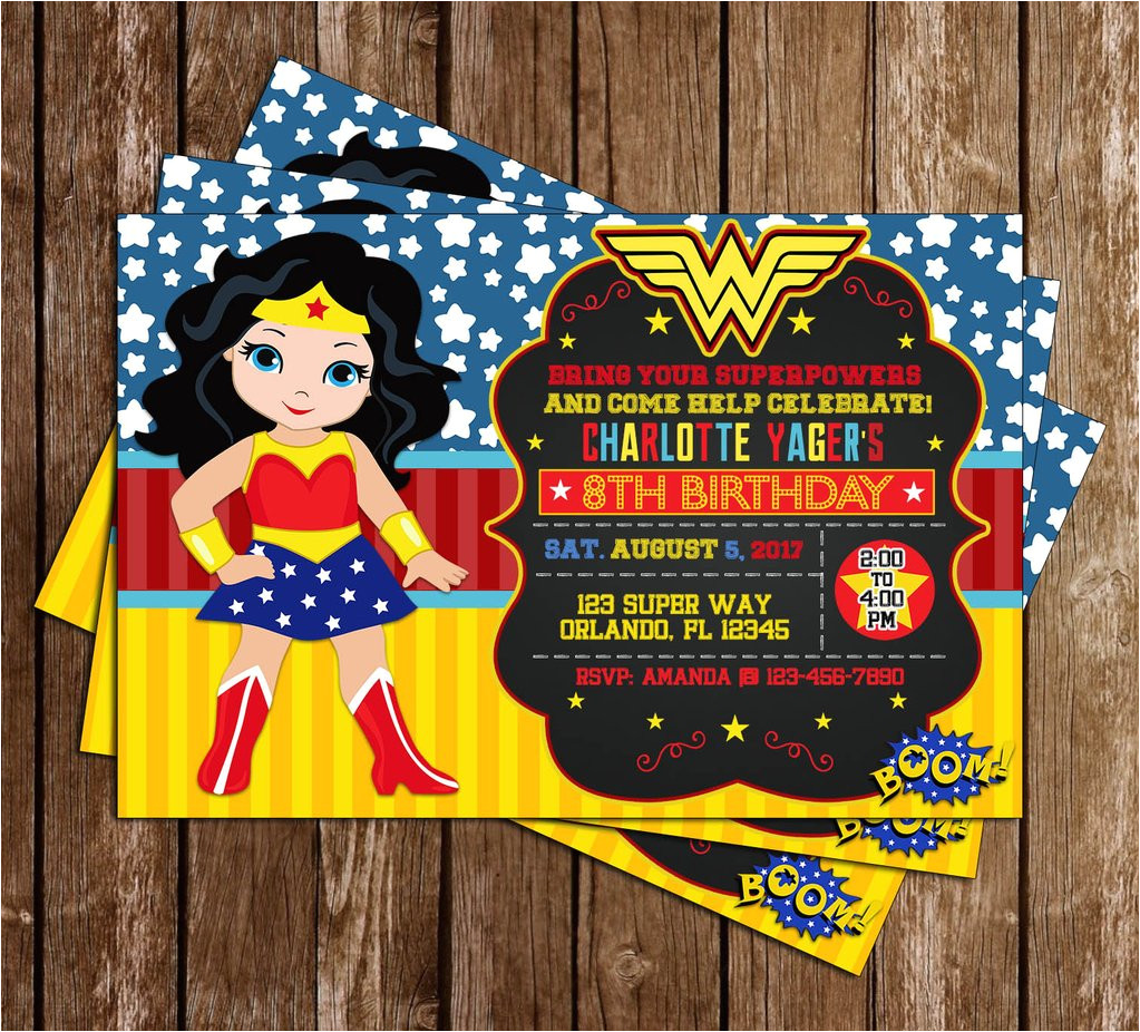 wonder woman superhero birthday party invitation